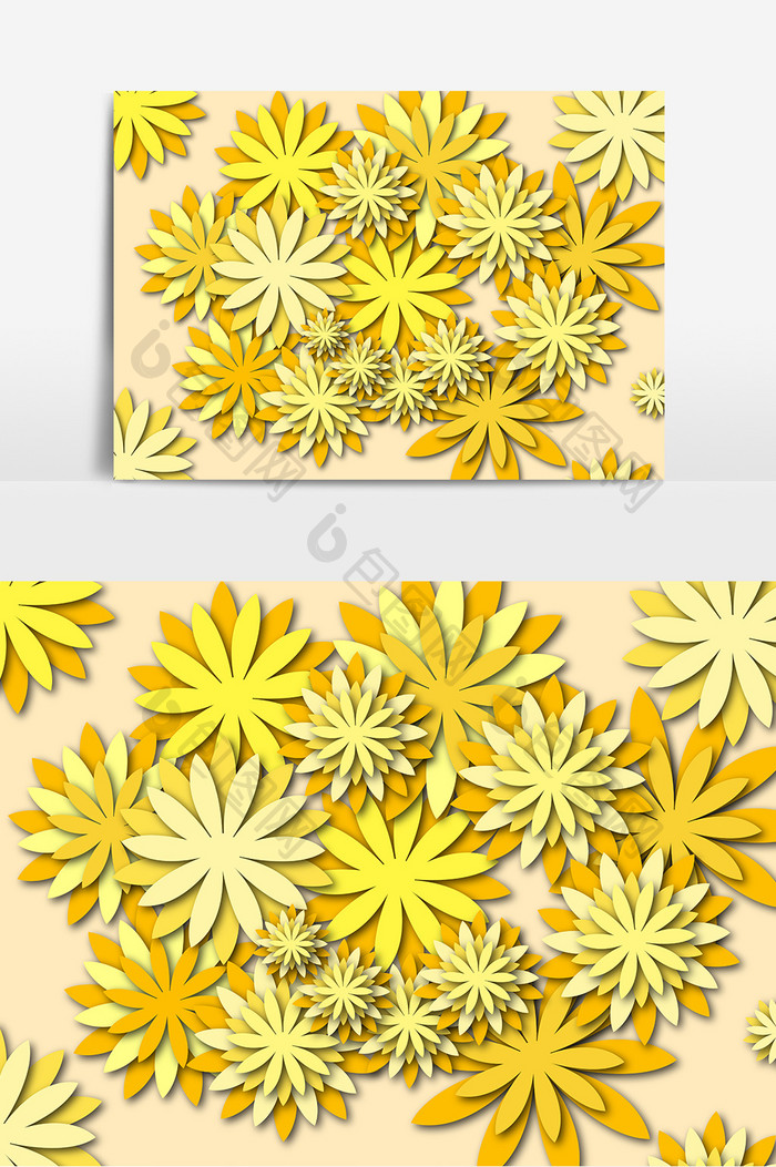 黄色小雏菊立体剪纸插画设计