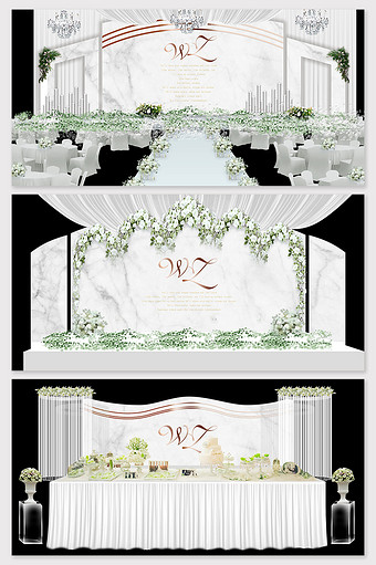 现代简约森系大理石纹婚礼场景策划模型图片