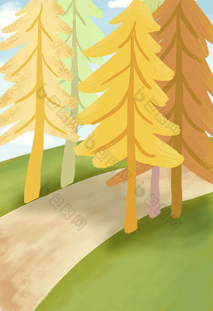 简约卡通立秋森林海报设计模板背景手绘插画