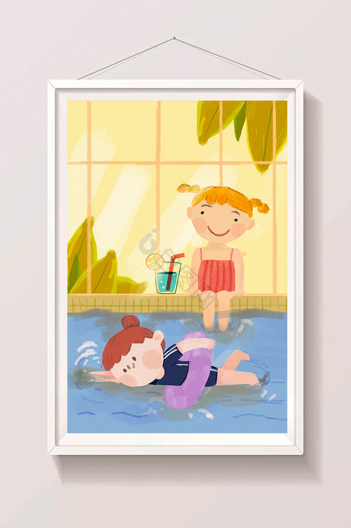 儿童暑期游泳插画图片