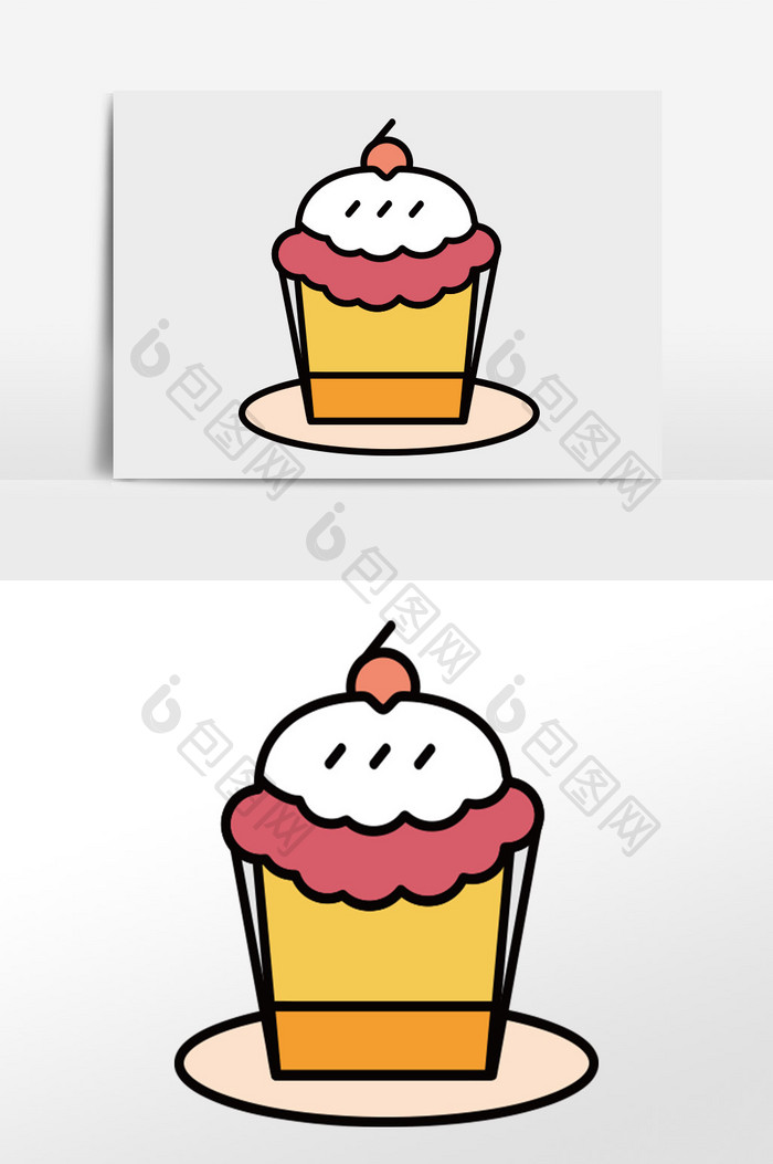 卡通矢量小清新可爱蛋糕食材元素插画
