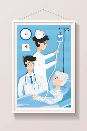 卡通医生护士看病老年人体检医院
