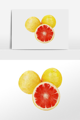 手绘水彩水果素材水彩西柚图片