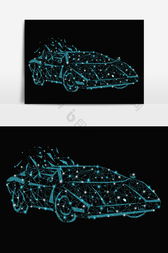 蓝色科技点线小汽车插画元素