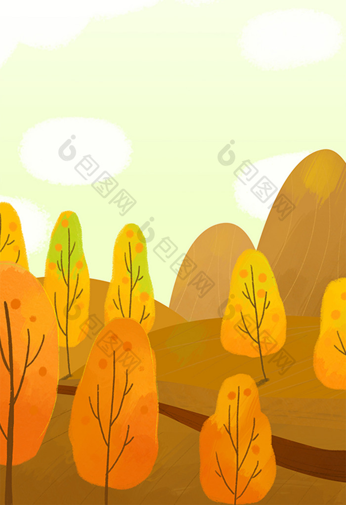 秋天暖色大树风景插画