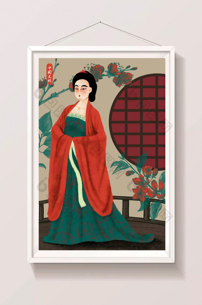 唯美中国风中国传统文化唐朝服饰插画