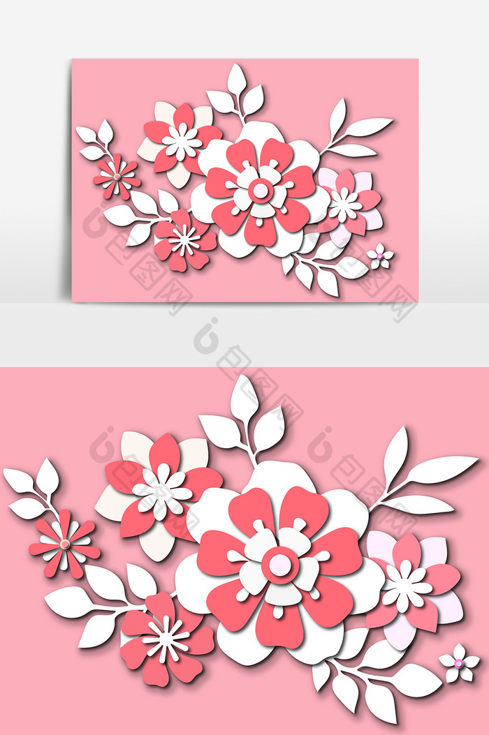 粉色花朵立体剪纸风格插画设计