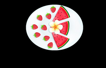卡通手绘果盘西瓜草莓图片