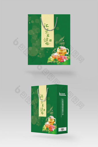 绿色茶叶茶饮手提袋设计图片