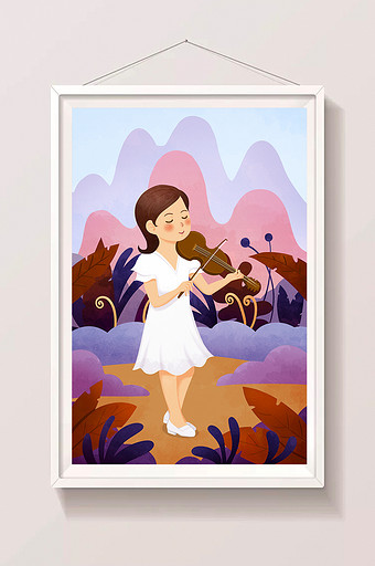 唯美清新暑期生活之兴趣班学音乐小提琴插画图片