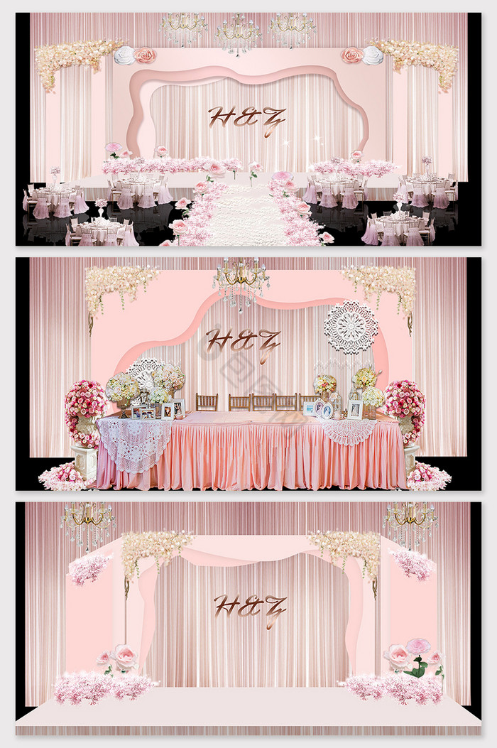 现代简约粉色风森系婚礼策划场景模型图片