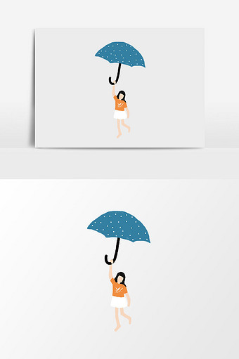 卡通漫画雨伞少女插画元素图片
