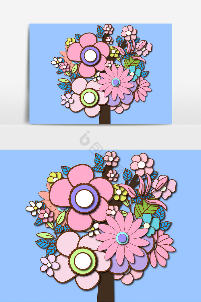 彩色花树插画图片