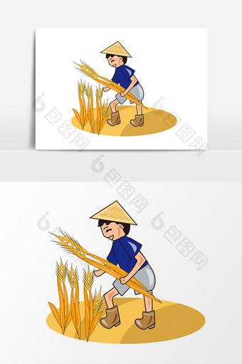 秋季丰收农民小麦元素图片