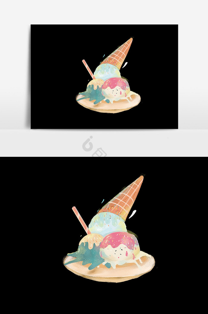 盘子冰淇淋插画图片
