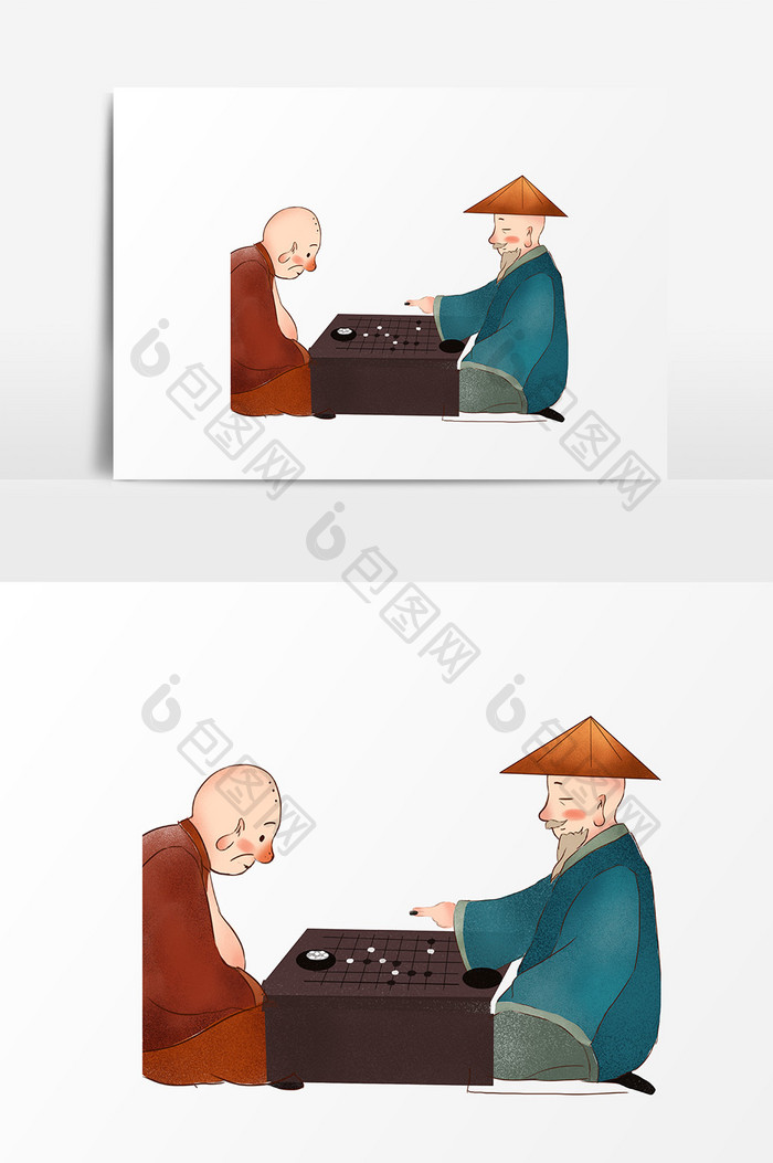 下棋男人插画设计
