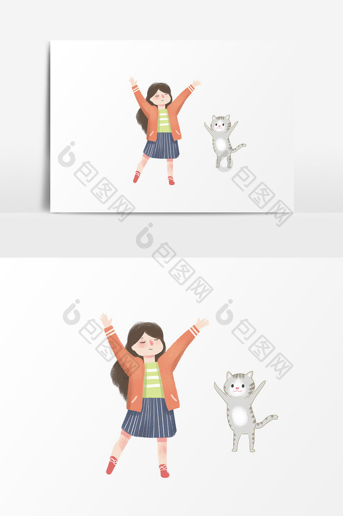 卡通女孩猫咪插画设计