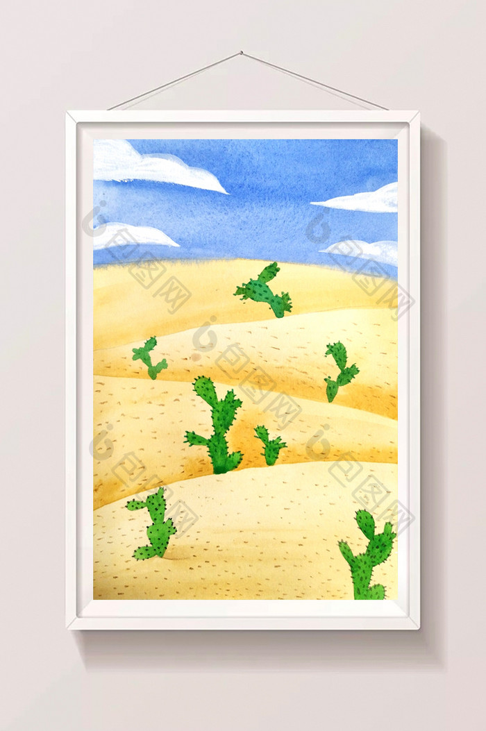 黄色手绘水彩清晰唯美沙漠背景