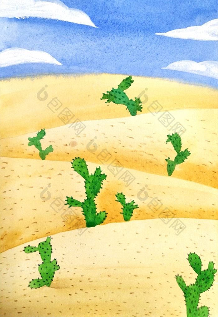 黄色手绘水彩清晰唯美沙漠背景