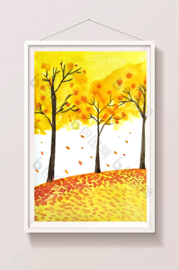黄色手绘水彩小清新唯美秋天背景