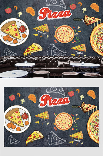 欧式披萨甜品店黑板彩色涂鸦背景墙图片