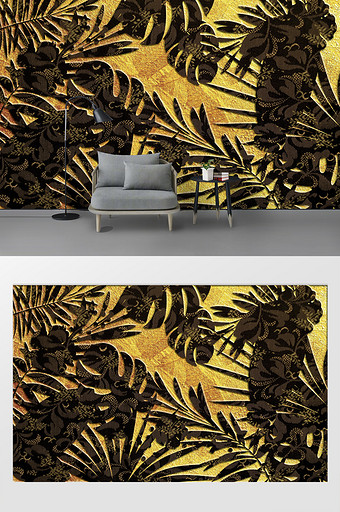 新现代金色背景纹理叶子背景墙图片