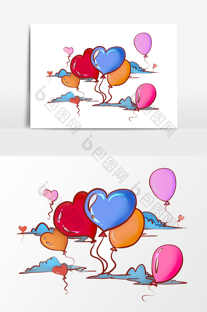 彩色七夕情人节气球元素