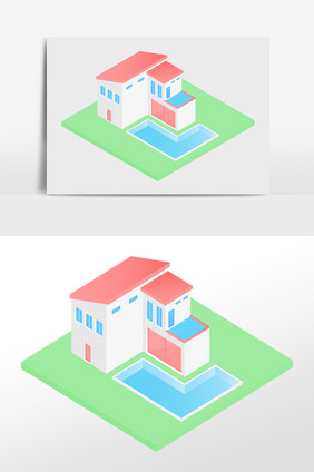 卡通等距房屋家庭现代建筑房子矢量元素