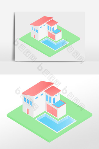 卡通等距房屋家庭现代建筑房子矢量元素图片