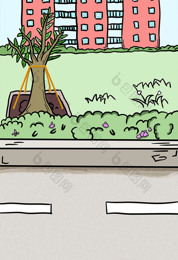 插画 绿地图片 绿地背景 卡通绿地 天空绿地  住宅图片 展板背景 手绘