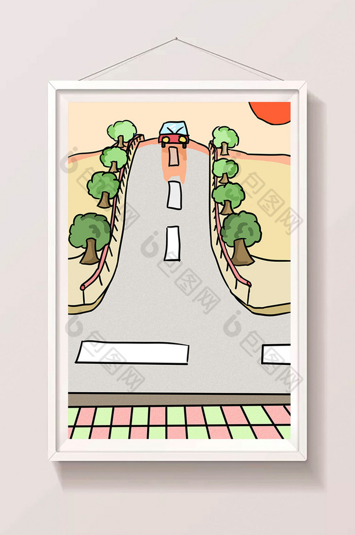 交通公路拱桥场景插画