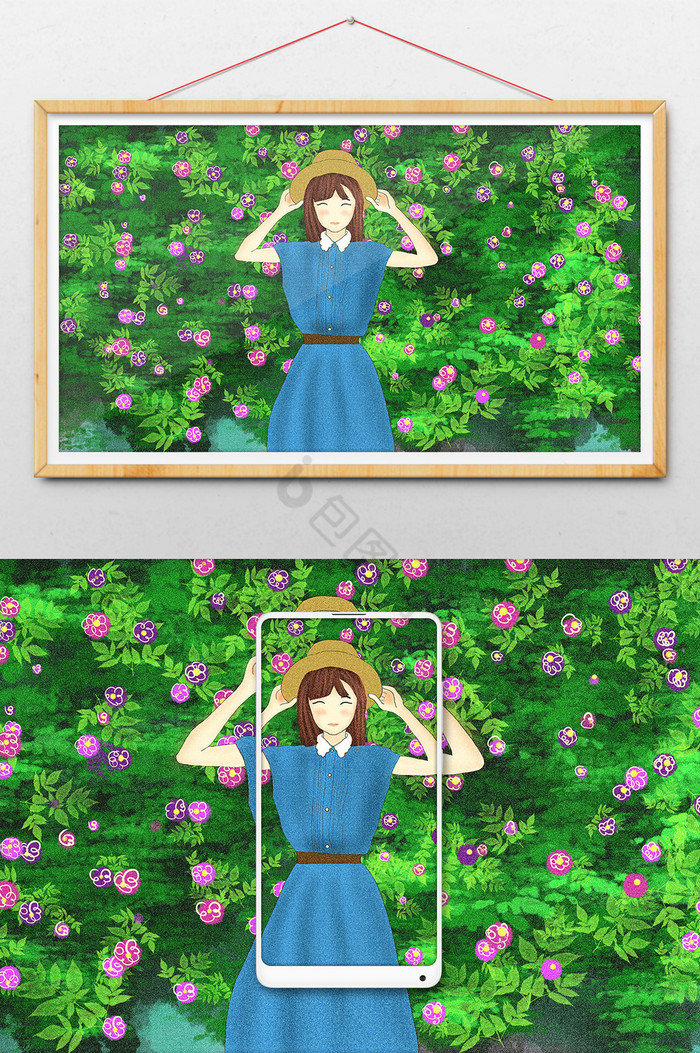 伊甸园花园中的女孩插画