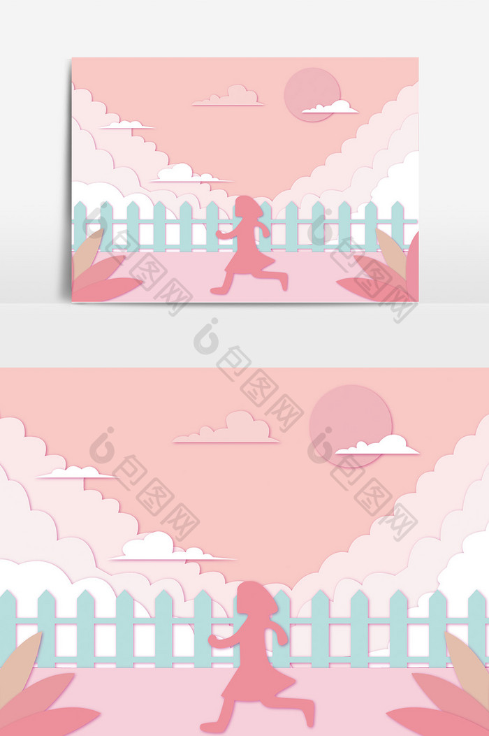 粉红色女孩奔跑设计