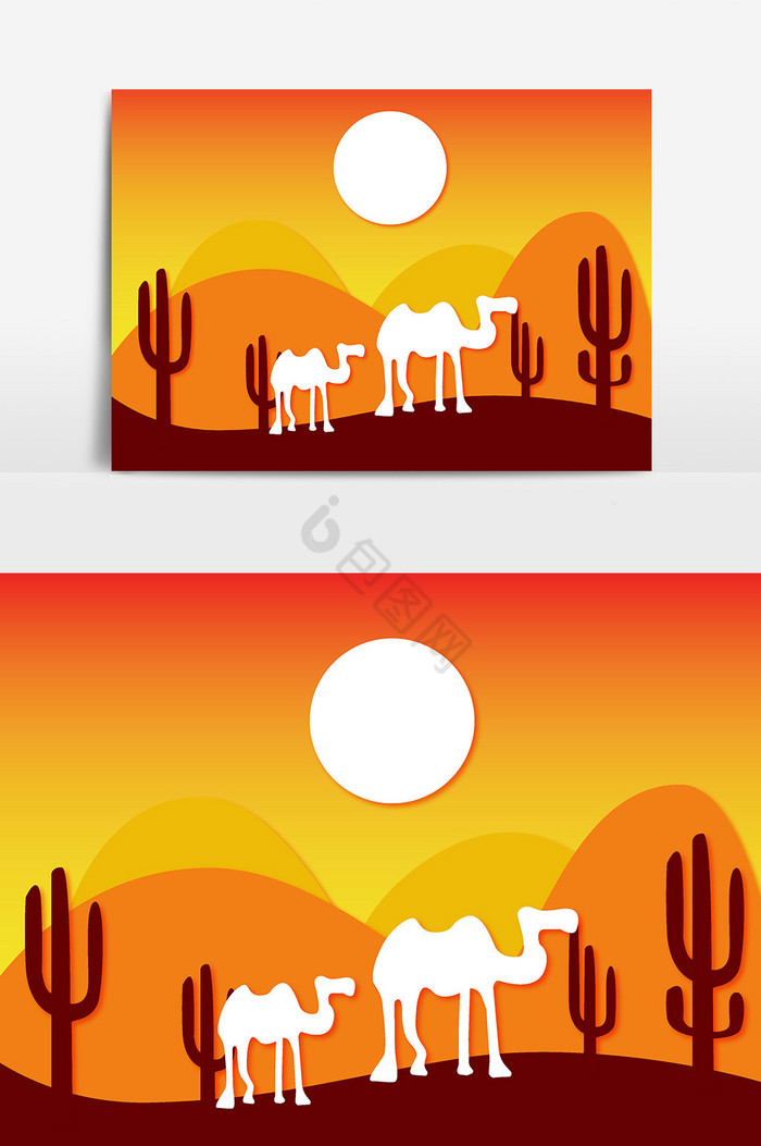 夕阳沙漠黄昏图片