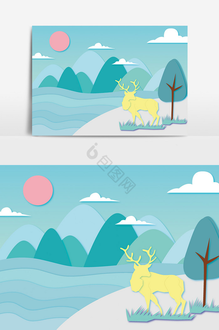 大海驯鹿插画