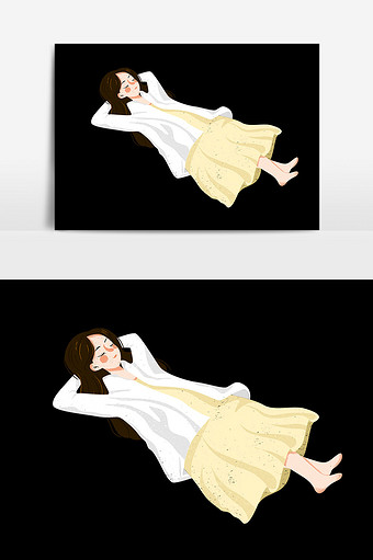 躺着女孩插画