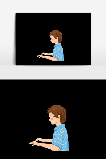 男孩弹钢琴插画设计图片