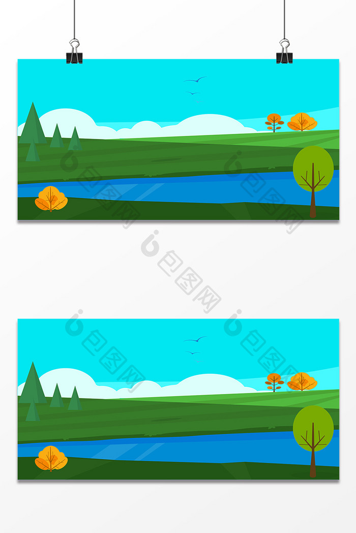清新植物树木湖面设计背景图
