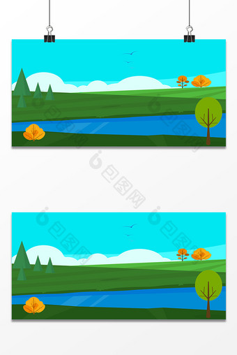 清新植物树木湖面设计背景图图片