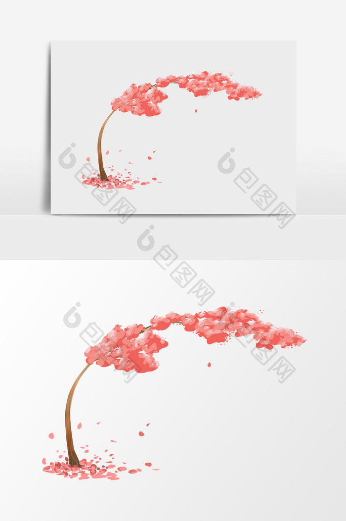 手绘卡通粉色樱花树