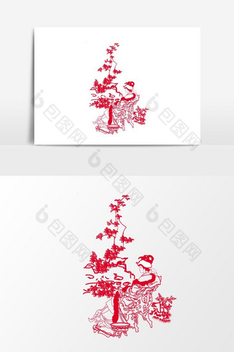 简洁中国传统红色剪纸窗花红楼梦仕矢量元素图片
