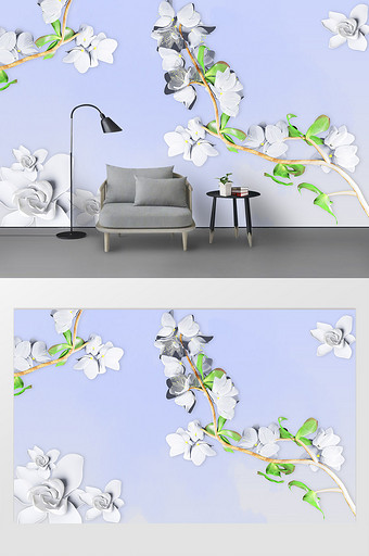 现代简约立体花卉浮雕电视背景墙图片