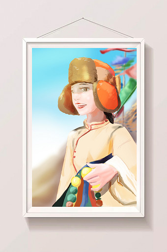 清新水彩手绘藏族女性插画图片
