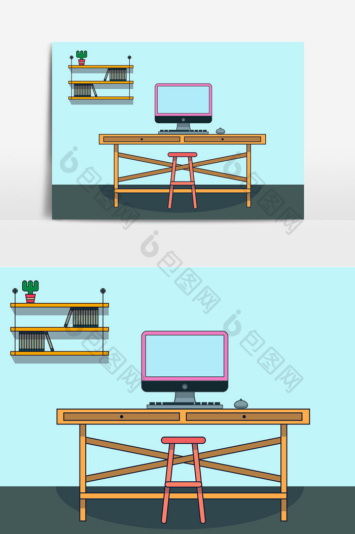 卡通手绘扁平电脑桌元素