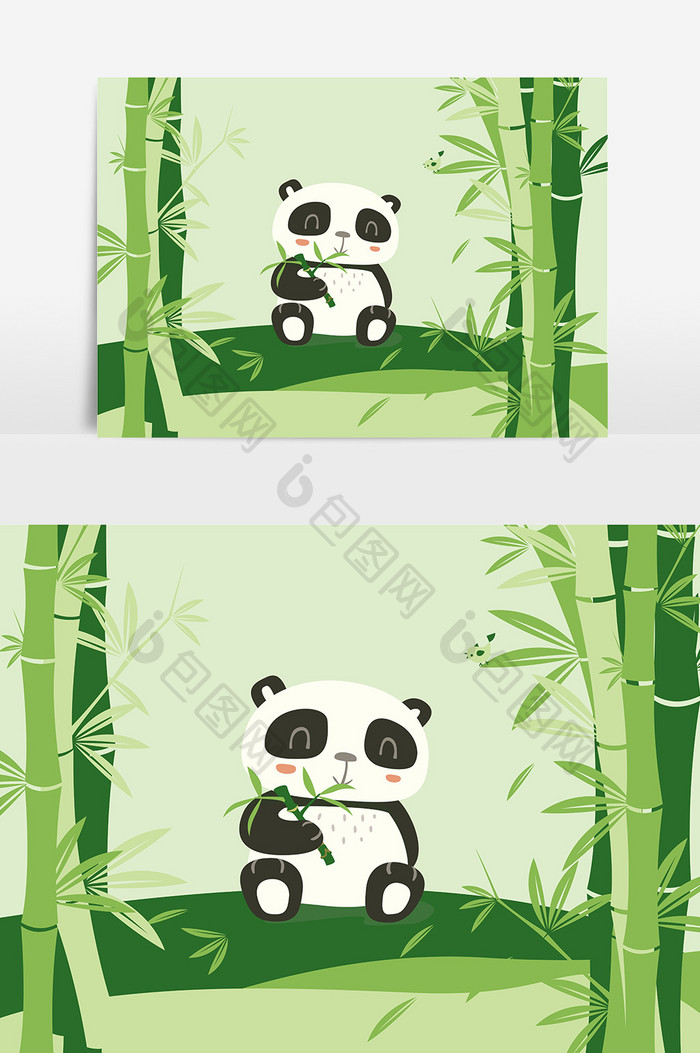熊猫绿叶竹子元素