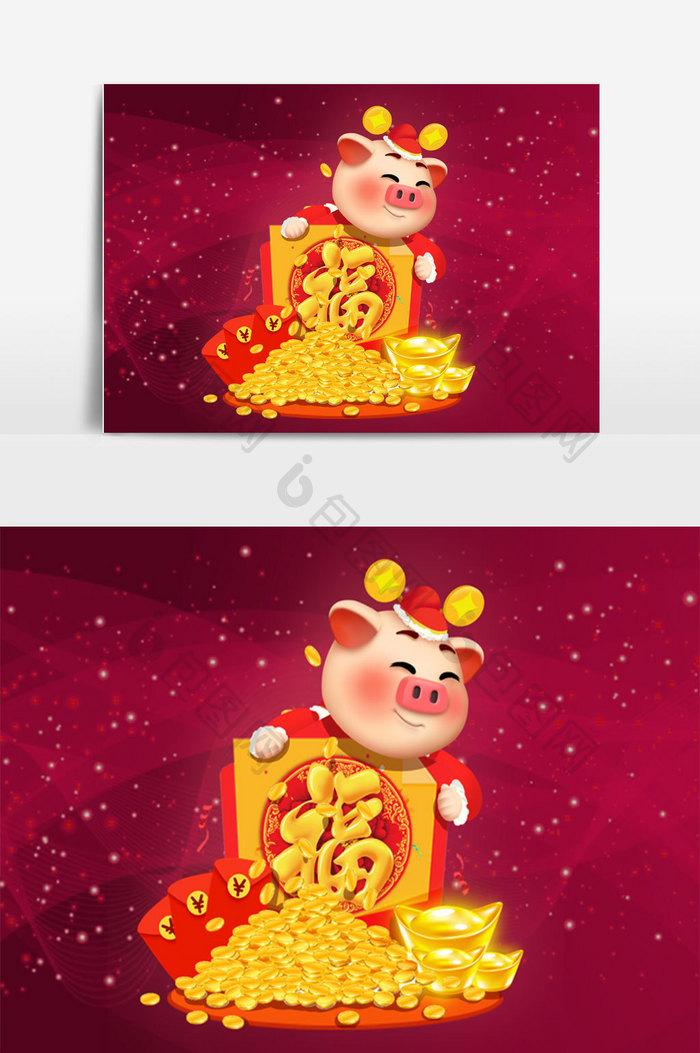 2019猪年猪年卡通2019红色喜庆原创卡通福红包猪