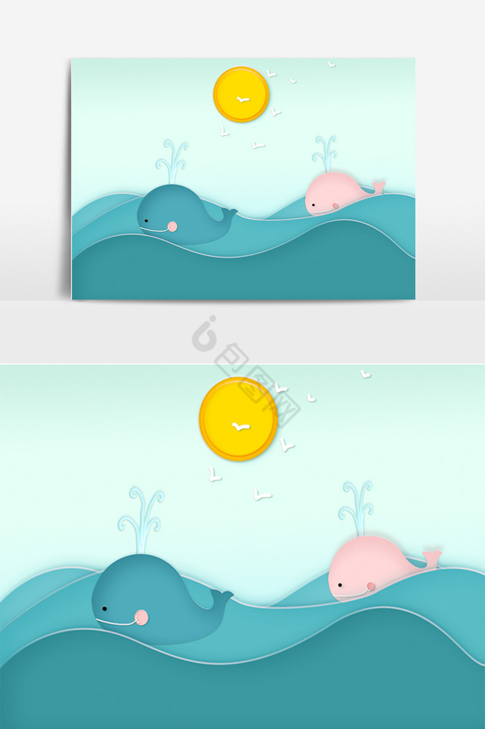 海洋动物鲸鱼插画装饰图片