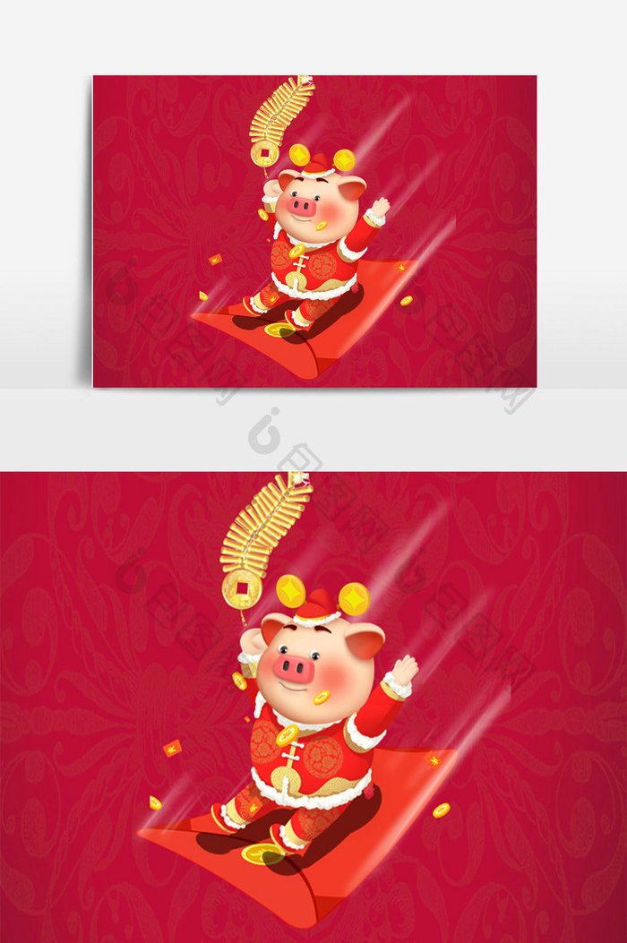 猪年卡通红包红色喜庆原创卡通红包猪