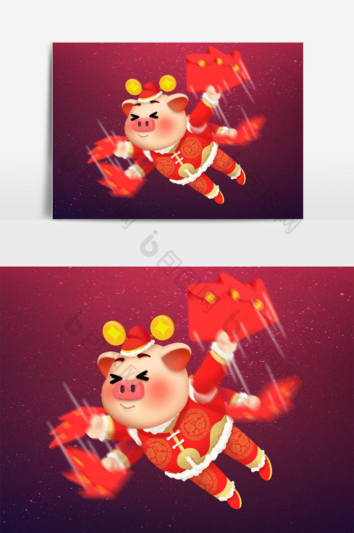 2019猪年猪年卡通2019红色喜庆原创卡通飞天猪