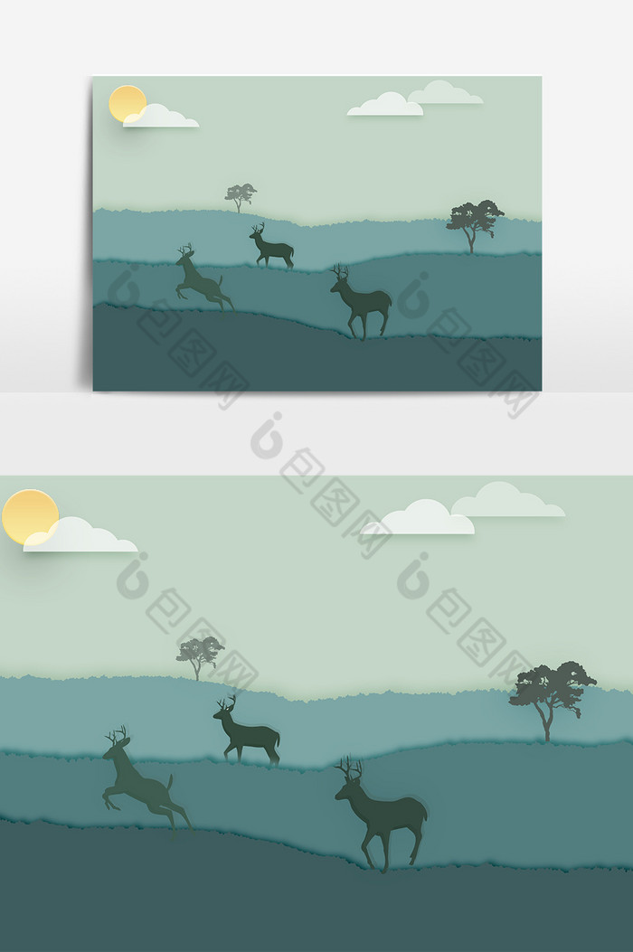平原鹿群奔跑装饰